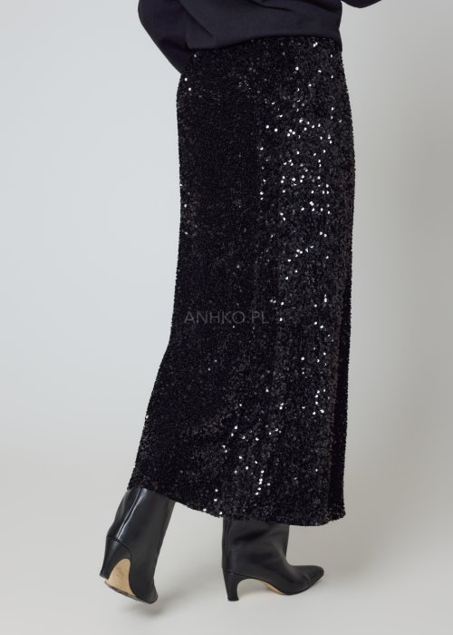 Cekinowa spódnica czarna midi o prostym fasonie