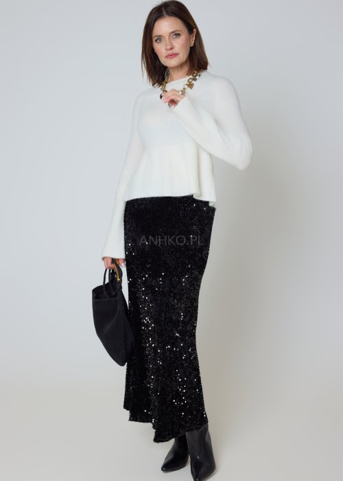 Cekinowa spódnica czarna midi o prostym fasonie