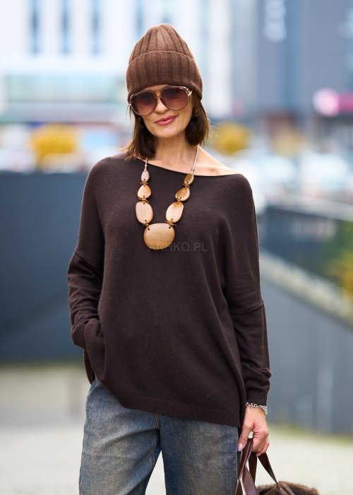 Drewniany naszyjnik z dużych owalnych elementów