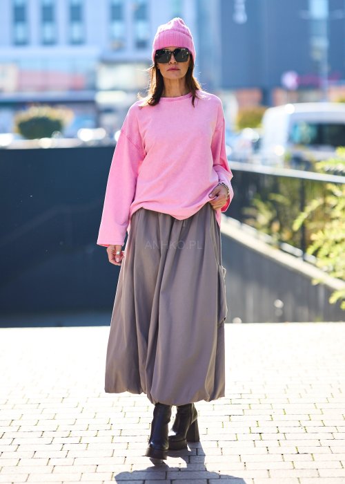 Szara spódnica maxi o luźnym kroju z dużą kieszenią boczną, wykonana z naturalnej tkaniny