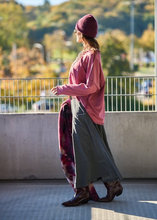 Długa ciemnoszara spódnica z bawełny o rozkloszowanym kroju w stylu casual z naszytą kieszenią