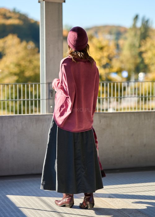 Długa ciemnoszara spódnica z bawełny o rozkloszowanym kroju w stylu casual z naszytą kieszenią