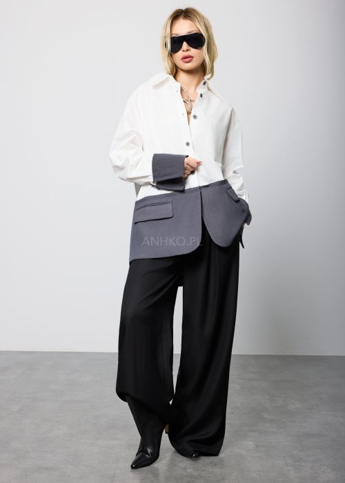 Czarne, eleganckie spodnie z wysokim stanem i szerokimi nogawkami, z zakładkami w pasie