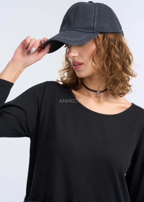 Czapka z daszkiem z ciemnego denimu, o klasycznym kroju z przeszyciami