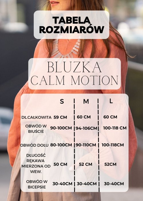 Tabela Rozmiarów S-M-L Bluzka Calm Motion