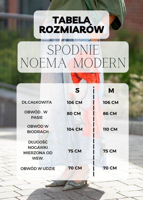 Tabela Rozmiarów S-M Spodnie Noema Modern