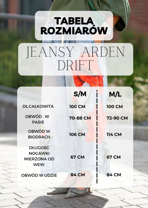 Tabela Rozmiarów S/M-M/L Jeansy Arden Drift
