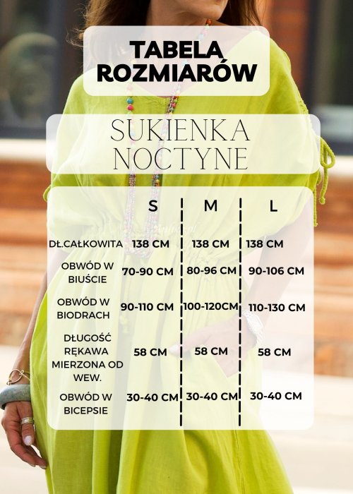 Tabela Rozmiarów S-M-L Sukienka Noctyne