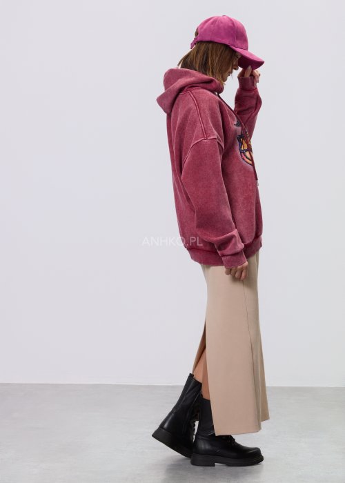 Beżowa spódnica damska ołówkowa o długości midi, dopasowana, z wysokim stanem