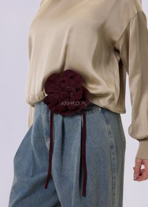 Pasek z Kwiatem Zamszowy Small Burgundowy