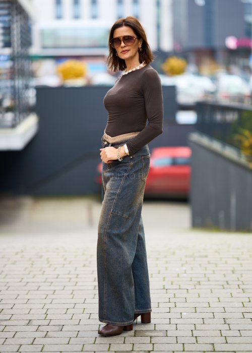 Jeansy damskie z szeroką nogawką, wysoki stan, styl vintage, moda casual