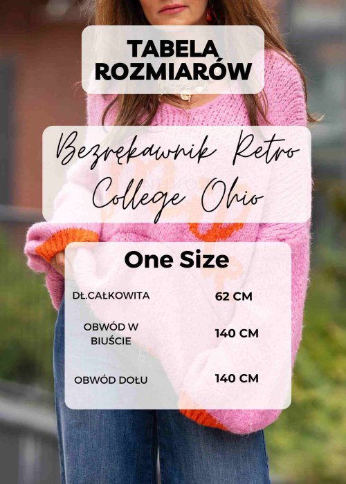Tabela Rozmiarów dla Bezrękawnik Retro College Ohio Bordowy