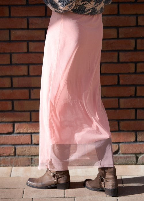 Lekka, półprzezroczysta spódnica damska Ethereal Mesh w jasnoróżowym kolorze o prostym, zwiewnym kroju maxi