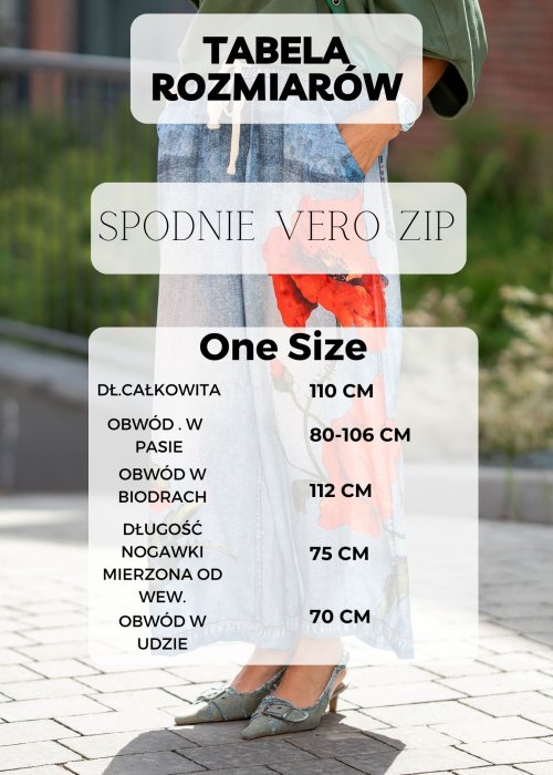 Tabela Rozmiarów dla Spodnie Vero Zip Ciemny Denim
