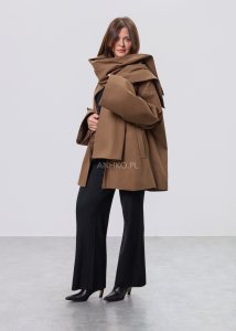 Płaszcz Krótki Noelle Modern z Szalem Camel 