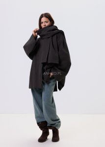 Płaszcz Krótki Noelle Modern z Szalem Antracytowy 