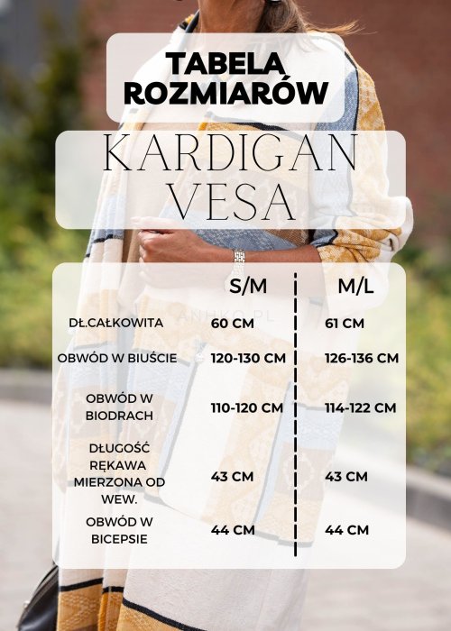 Tabela Rozmiarów dla Kardigan Vesa Granatowy
