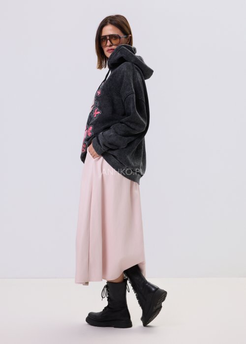 Grafitowa bluza Artemis Lu Spark oversize z kapturem, sprany efekt, duży nadruk z cekinami, styl casual miejski.