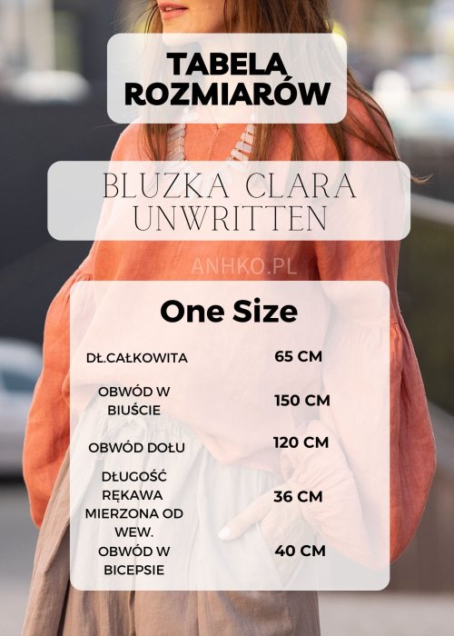 Tabela Rozmiarów dla Bluzka Clara Unwritten Czerwona