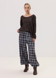 Spodnie Mimona Brązowe w Niebieską Kratę 