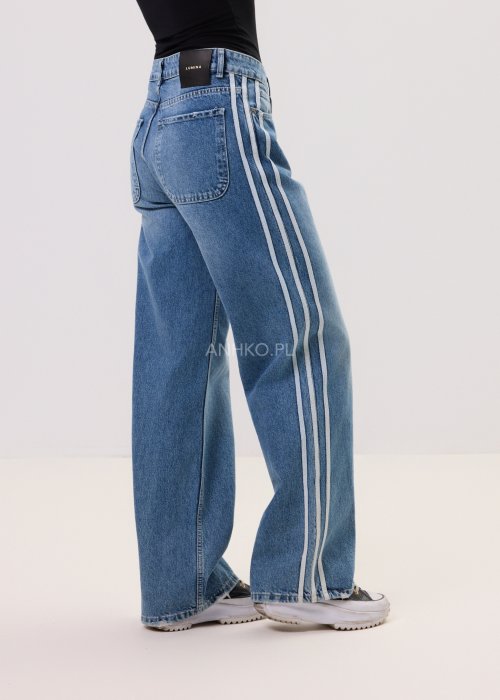 Jeansy szerokie z lampasami – spodnie damskie denim wide leg