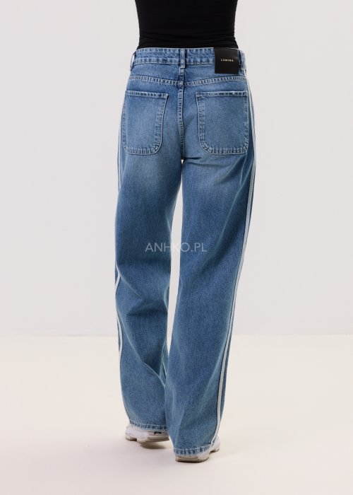 Jeansy szerokie z lampasami – spodnie damskie denim wide leg