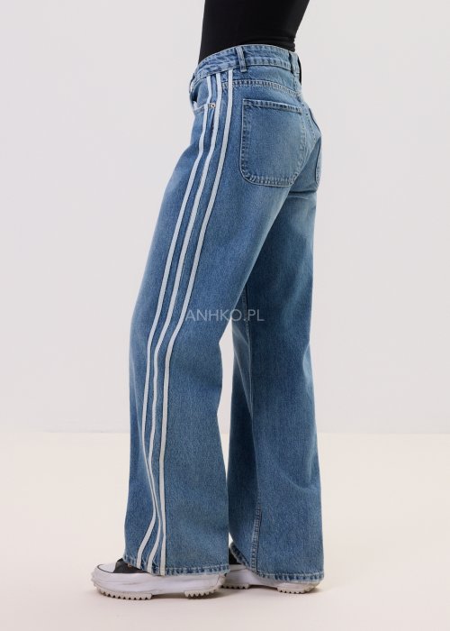 Jeansy szerokie z lampasami – spodnie damskie denim wide leg