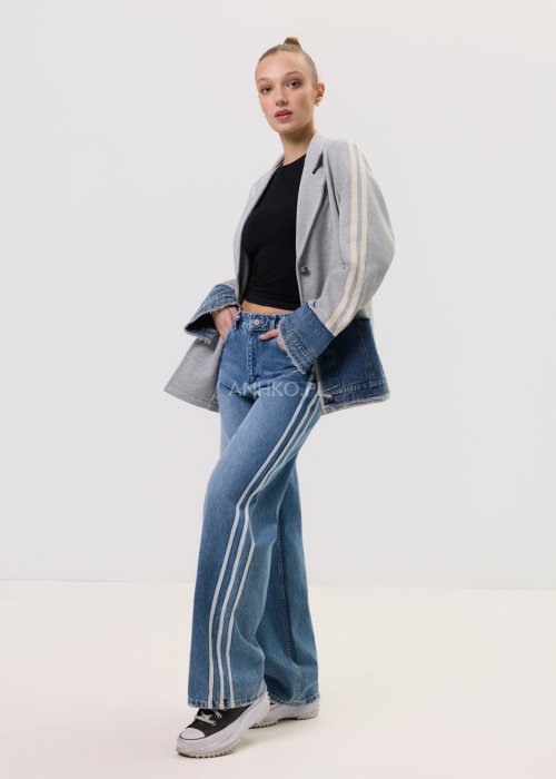 Jeansy szerokie z lampasami – spodnie damskie denim wide leg