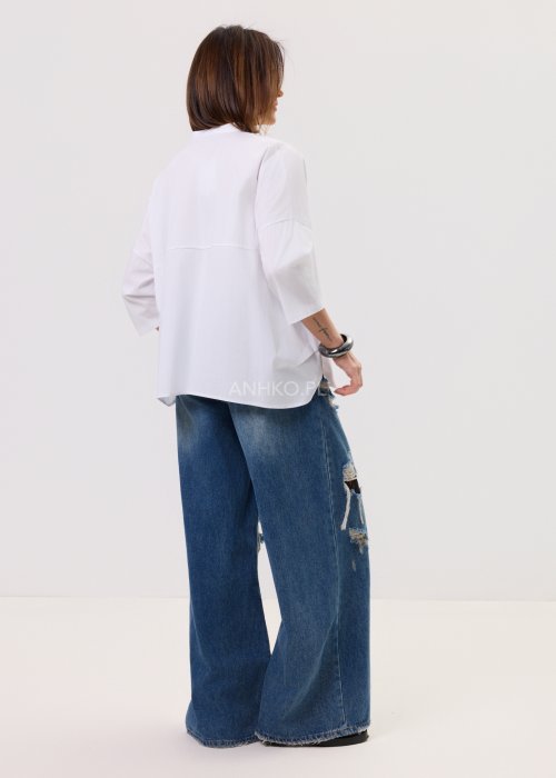 Szerokie jeansy damskie z przetarciami i dziurami, denimowe spodnie w stylu oversize