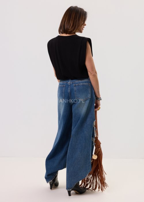 Szerokie jeansy damskie z przetarciami i dziurami, denimowe spodnie w stylu oversize