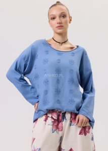 Bluzka z Dodatkiem Lnu Margot Poise Niebieska 