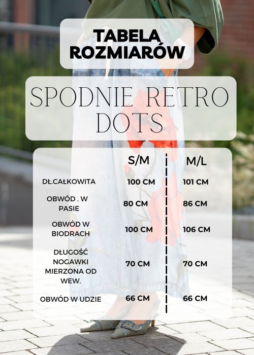 Tabela Rozmiarów dla Spodnie Retro Dots Brązowe w Beżowe Groszki