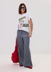 Spodnie Stripin Flow Granatowe w Białe Paski 