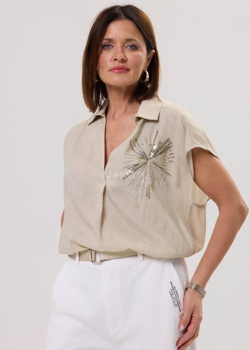 Bluzka z Dodatkiem Lnu Sparkin Taupe 