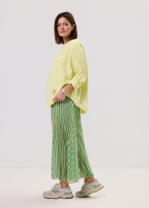 Damska jasnożółta bluza oversize z długim rękawem i okrągłym dekoltem – luźny fason, widok z tyłu.