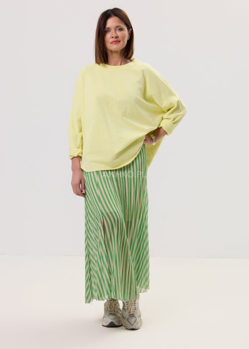 Damska jasnożółta bluza oversize z długim rękawem i okrągłym dekoltem – luźny fason, widok z tyłu.