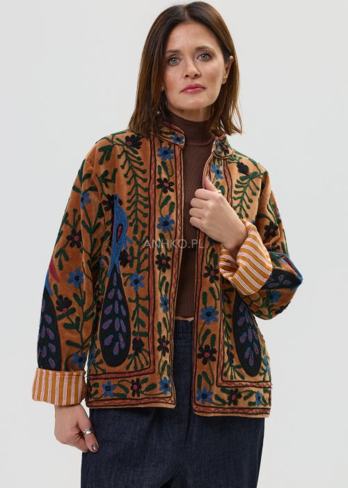 Welurowy Żakiet Boho Pawie Ogrody Camel