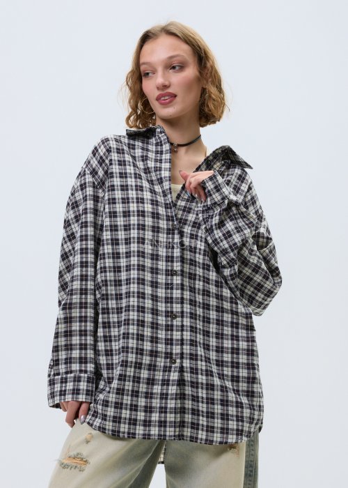 Koszula Korylla w Kratę Szaro-Beżowa 