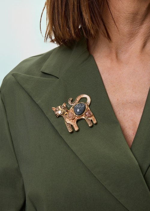 Broszka Magnetyczna Glow Cat Brązowo-Złota