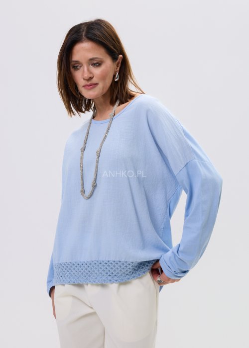 Bluzka z Dodatkiem Lnu Azure Flow Błękitna 
