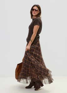 Spódnica Helia Check Brązowa w Kratę 