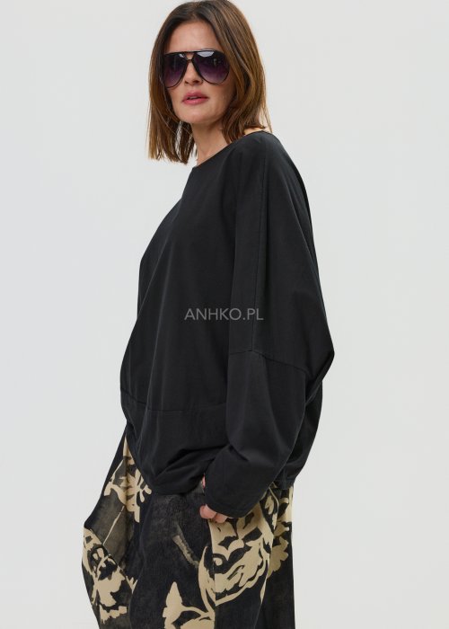 Czarna oversize’owa bluzka z długim rękawem