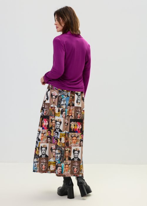 Spódnica maxi z wysokim stanem i wielokolorowym wzorem inspirowanym sztuką