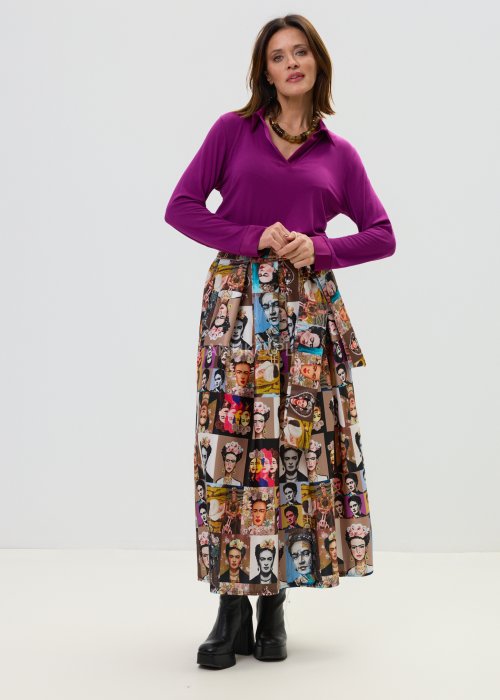 Amarantowa bluzka z kołnierzykiem i długim rękawem, casualowo-elegancka