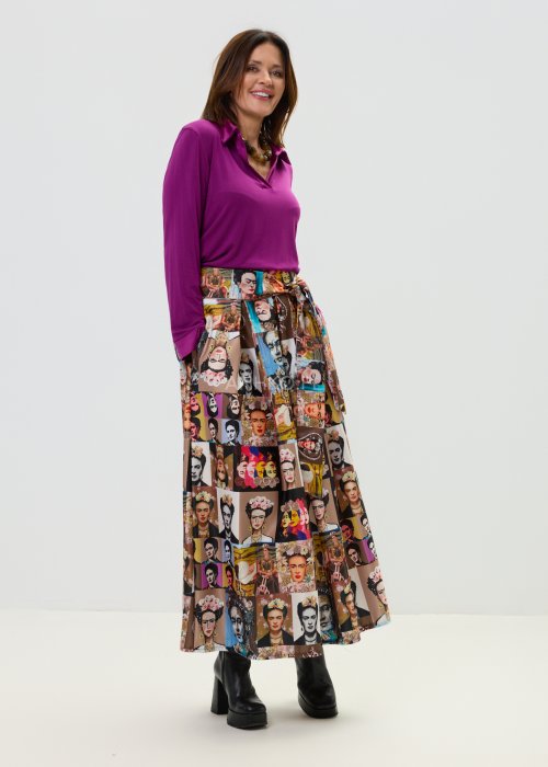 Amarantowa bluzka z kołnierzykiem i długim rękawem, casualowo-elegancka