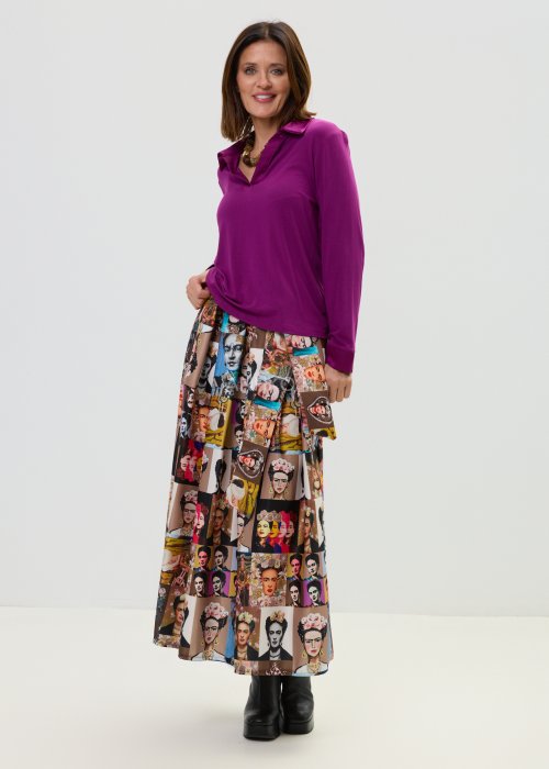 Amarantowa bluzka z kołnierzykiem i długim rękawem, casualowo-elegancka