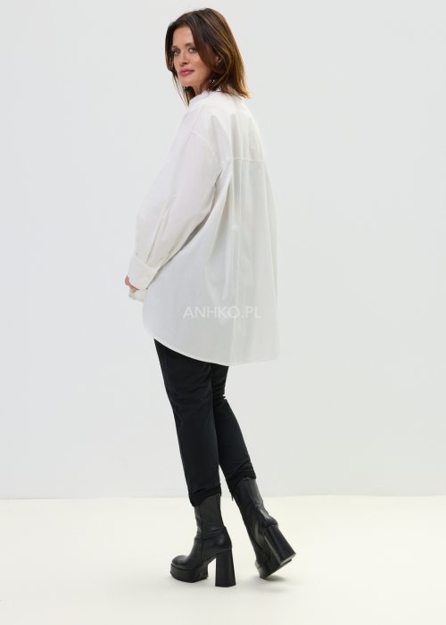 Elegancka koszula damska biała z kontrastową koronką