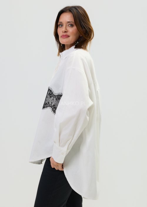 Elegancka koszula damska biała z kontrastową koronką