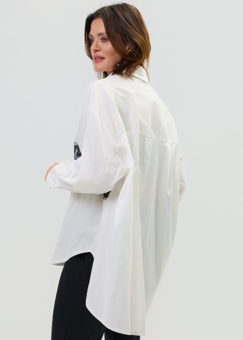 Elegancka koszula damska biała z kontrastową koronką