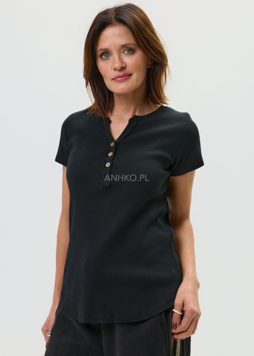 Czarna bluzka dopasowana z krótkim rękawem i minimalistycznym krojem